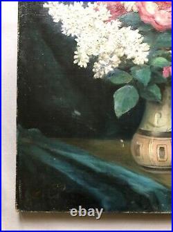 Tableau Ancien Signé, Bouquet De Fleurs, Huile Sur Toile, Peinture, Début XXe