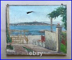 Tableau Ancien Signé, Marseille, Vue De Plage, Huile Sur Toile, Peinture, XXe