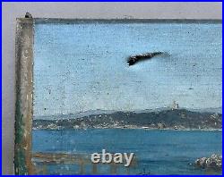 Tableau Ancien Signé, Marseille, Vue De Plage, Huile Sur Toile, Peinture, XXe