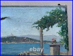 Tableau Ancien Signé, Marseille, Vue De Plage, Huile Sur Toile, Peinture, XXe