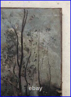 Tableau Ancien Signé, Paysage Arboré Animé, Huile Sur Toile, Peinture, Fin XIXe
