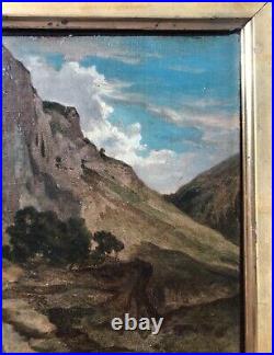 Tableau Ancien Signé, Paysage De Montagne, Huile Sur Toile, Peinture, XIXe