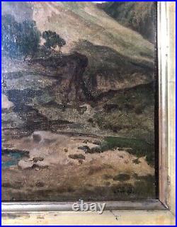 Tableau Ancien Signé, Paysage De Montagne, Huile Sur Toile, Peinture, XIXe