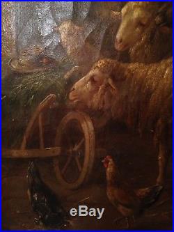 Tableau Ancien XIXe ADOLF NOWEY né en 1835 Bergerie Mouton noir Huile sur toile