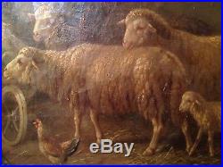 Tableau Ancien XIXe ADOLF NOWEY né en 1835 Bergerie Mouton noir Huile sur toile
