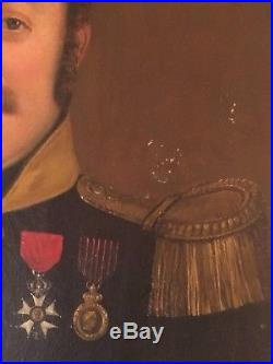 Tableau Ancien XIXe Portrait Officier Légion d'Honneur Médaille de Sainte Hélène