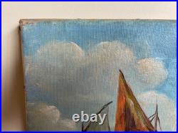 Tableau Ancien huile sur toile D P (début XXe-s) marine