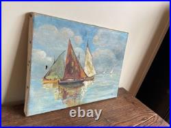 Tableau Ancien huile sur toile D P (début XXe-s) marine