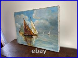 Tableau Ancien huile sur toile D P (début XXe-s) marine