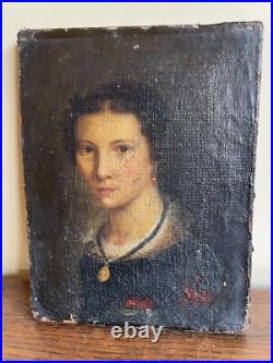 Tableau Ancien huile sur toile INCONNU (début XVIIIe-s) portrait de femme Tableau Ancien huile sur toile INCONNU (début XVIIIe-s) portrait de femme