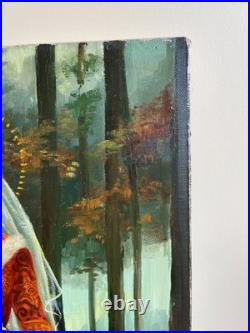 Tableau Ancien huile sur toile Y. Desadeleer (début XXe-s) scène pieuse sainte