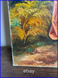 Tableau Ancien huile sur toile Y. Desadeleer (début XXe-s) scène pieuse sainte