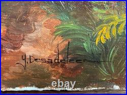 Tableau Ancien huile sur toile Y. Desadeleer (début XXe-s) scène pieuse sainte