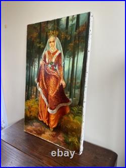 Tableau Ancien huile sur toile Y. Desadeleer (début XXe-s) scène pieuse sainte