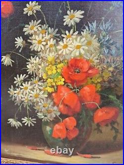 Tableau Ancien, huile sur toile signée Surville, bouquet de fleurs