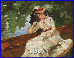 Tableau Ecole Impressionniste Femme Ombrelle Promenade Barque Impressionnisme
