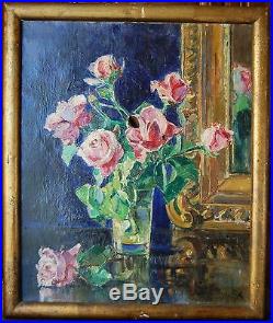 Tableau Georges LAPCHINE (1885-1950) bouquet de roses Ec. Russe/ RUSSIAN SCHOOL