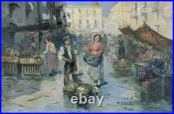 Tableau Giuseppe Rispoli (1882-1960) Scène De Marché À Naples, Italie