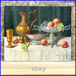 Tableau HST Nature Morte Fruits et Argenteries Hungarian Vintage Still Life 61