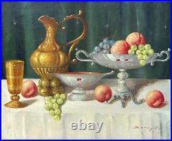 Tableau HST Nature Morte Fruits et Argenteries Hungarian Vintage Still Life 61