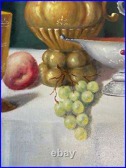 Tableau HST Nature Morte Fruits et Argenteries Hungarian Vintage Still Life 61