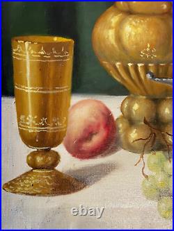 Tableau HST Nature Morte Fruits et Argenteries Hungarian Vintage Still Life 61