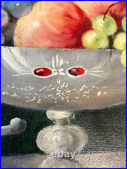 Tableau HST Nature Morte Fruits et Argenteries Hungarian Vintage Still Life 61