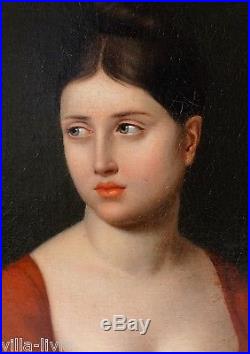 Tableau HST Portrait jeune femme époque début XIX, école française, Empire