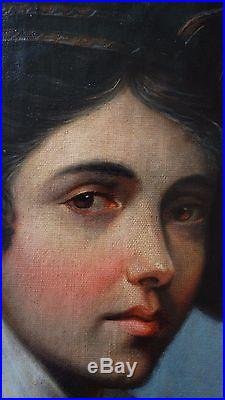 Tableau HST Portrait jeune femme voyageuse époque début XIX, école française