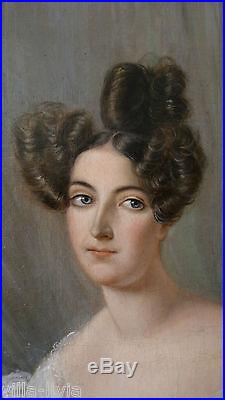Tableau HST Portrait élégante jeune femme signé CR daté 1832 Louis Philippe
