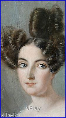 Tableau HST Portrait élégante jeune femme signé CR daté 1832 Louis Philippe