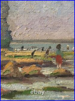 Tableau HST Scène de Plage à SUZAC Signé XXème IMPRESSIONIST PAINTING