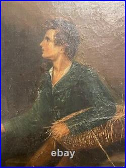 Tableau Hst Début 19 Eme Jeune Homme Au Chapeau Peinture Signé Et Date