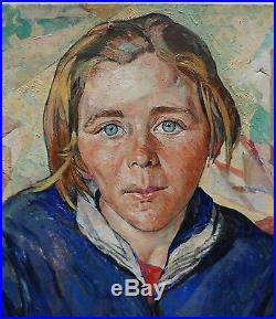 Tableau Huile Portrait Jeune Fille Paysage Cubiste CAROLA MACHOTKA Tchèque 1929
