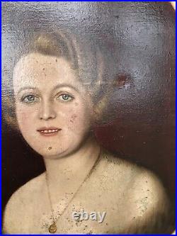 Tableau Huile Sur Toile Portrait De Femme XXe 1930