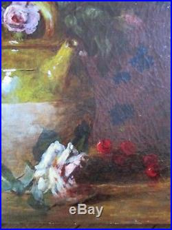 Tableau Huile / toile Nature morte Bouquet de fleurs par Gaston BOUCHER XIXe