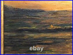 Tableau Impressionniste Huile sur Toile Marine Couché de Soleil sur la Mer Signé