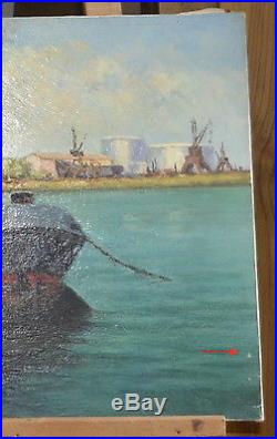 Tableau. Marine, huile sur toile Port la Nouvelle de Jaques LUCAS, années 50