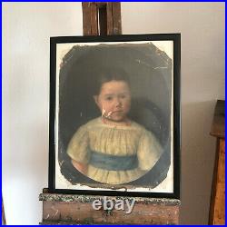 Tableau N120 huile sur toile portrait enfant signé audra rosemond 1866