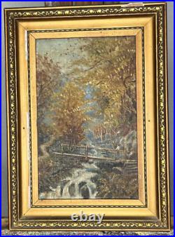 Tableau N228 huile sur toile paysage pont riviere