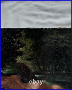 Tableau Nu milieu XIX signé à identifier huile sur toile paysage femme curiosa