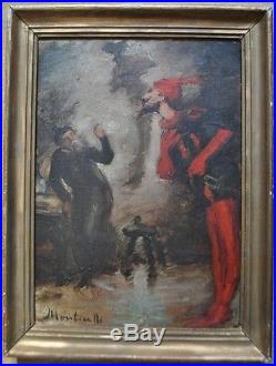 Tableau Paris Mephisto visitant Faust peinture signature A. Monticelli 1824-1886