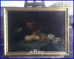 Tableau / Peinture / Huile Sur Toile Ancienne Nature Morte De 90 X 68 CM