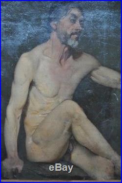 Tableau Realisme Portrait Modele Homme Nu peinture fin XIX ème à attribuer