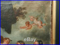 Tableau Religieux Ancien Portrait Scène Vierge à l'enfant Anges XIXe à restaurer
