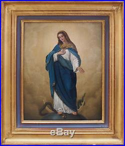 Tableau Saint Vierge Marie et le serpent XIX° siècle + cadre