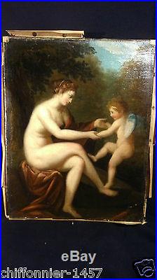 Tableau VENUS et CUPIDON huile sur toile époque XVIIIe-XIXème Réentoilée anonyme
