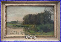 Tableau XIX° Edmond Marie PETITJEAN (1844-1925) Paysage bord de rivière