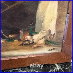 Tableau XIX Ème s Représentant Une Basse Cours, Huile Sur Toile
