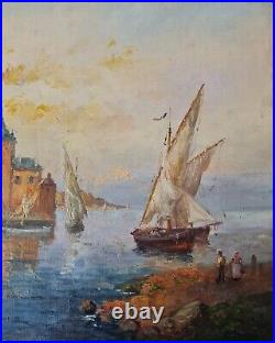 Tableau XXéme par M. Bernard Huile 46cm x 55cm. Le débarcadère